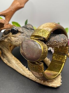 Camel bone and Ancestralite stone hinged bangle